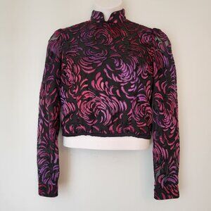 Vintage Hobby Horse Long Sleeve Floral Crop Top‎ Size L Semi Sheer Show USA